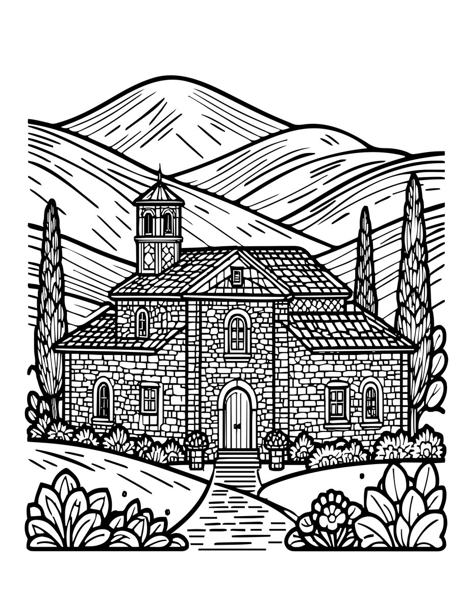 Tuscan Farmhouse - free printable coloring page