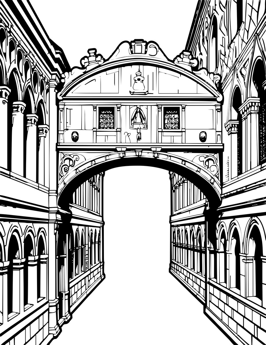 Venetian Bridge - free printable coloring page