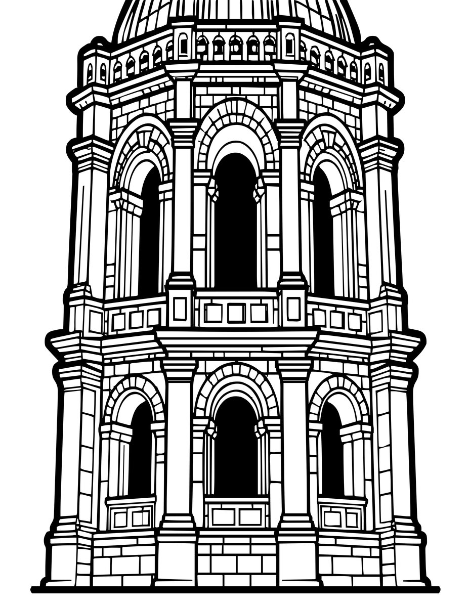 Italian Bell Tower - free printable coloring page