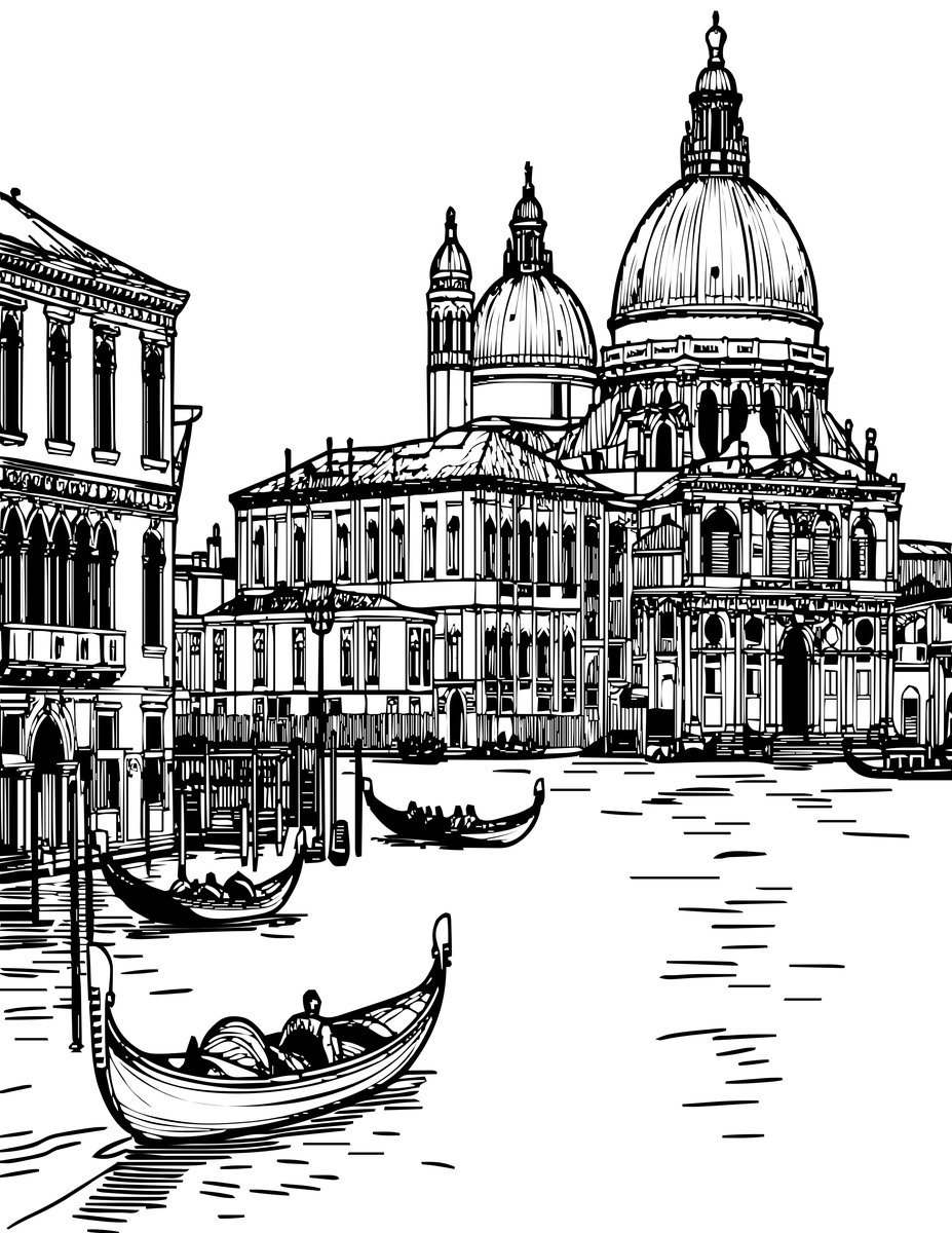 Venice Canal - free printable coloring page