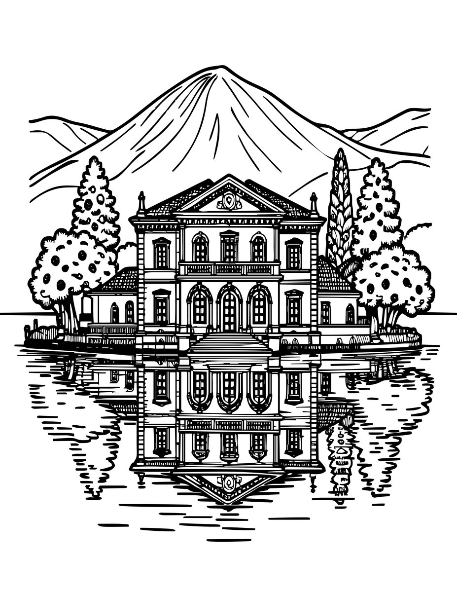 Lake Como Villa - free printable coloring page
