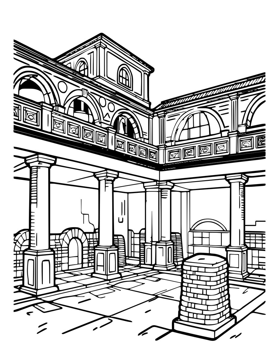 Roman Baths - free printable coloring page