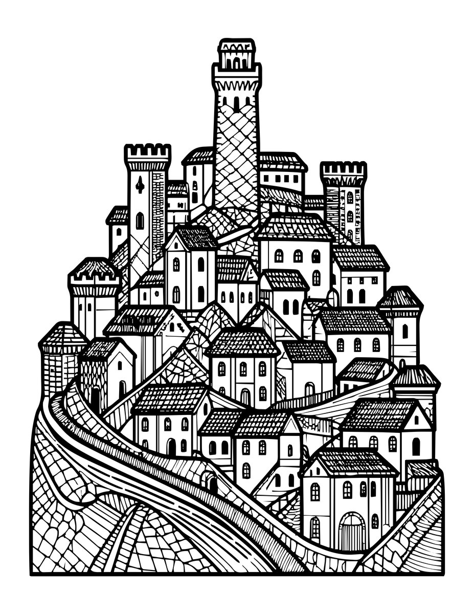 Hill Town - free printable coloring page