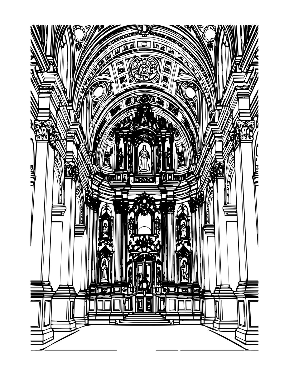 Baroque Church Interior - free printable coloring page