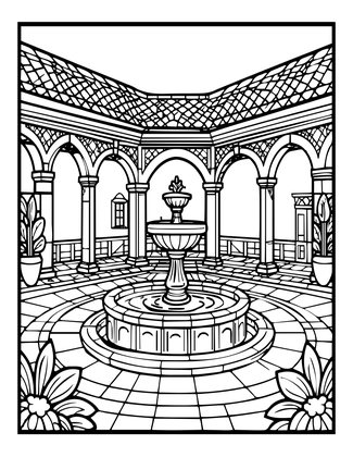 Italian Courtyard - Free printable coloring page