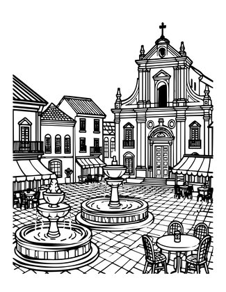 Italian Piazza - Free printable coloring page