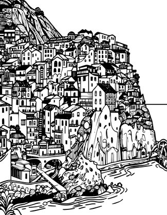 Amalfi Cliffside - Free printable coloring page