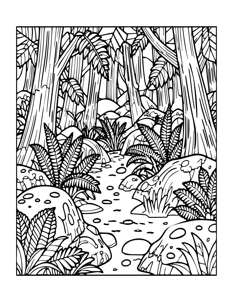 Fern Glade - free printable coloring page