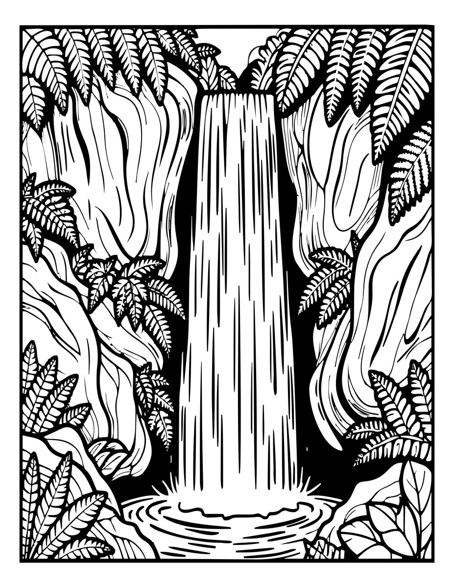Fern and Stream - free printable coloring page