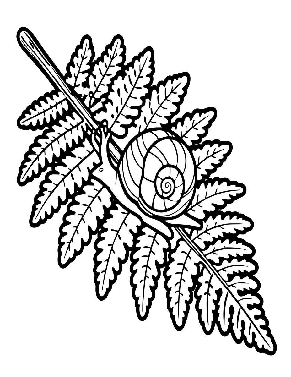 Fern and Snail - free printable coloring page