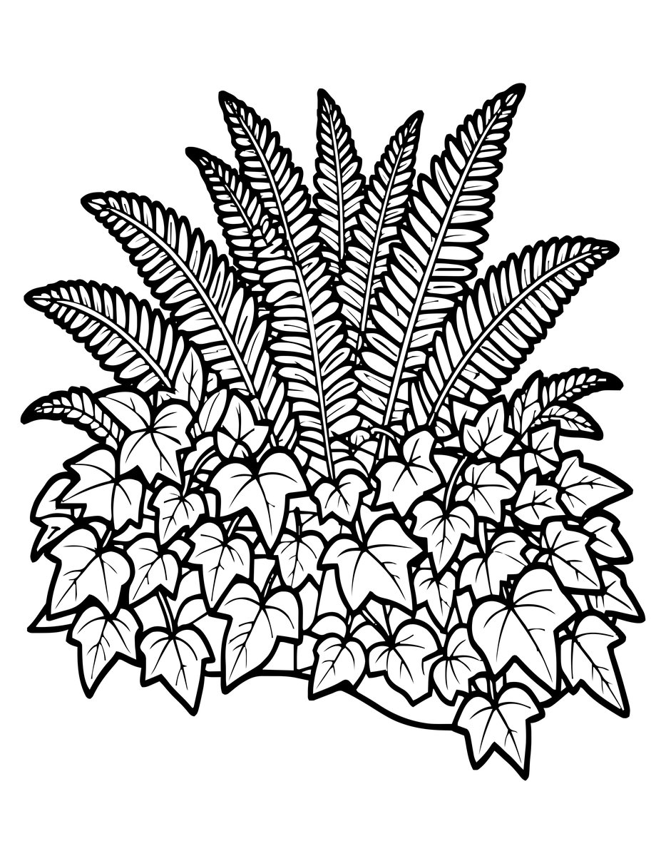 Ivy and Fern Garden - free printable coloring page