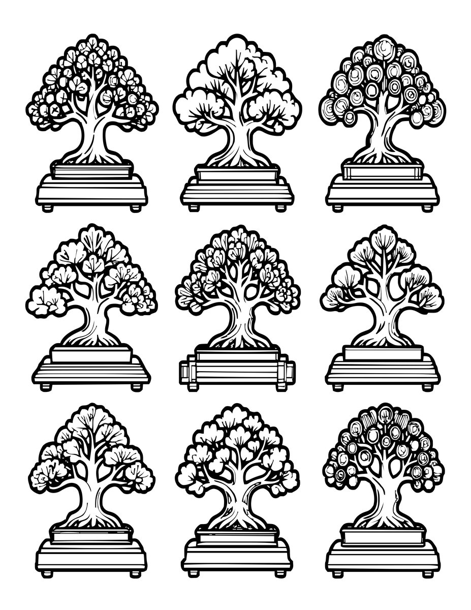 Bonsai Garden - free printable coloring page