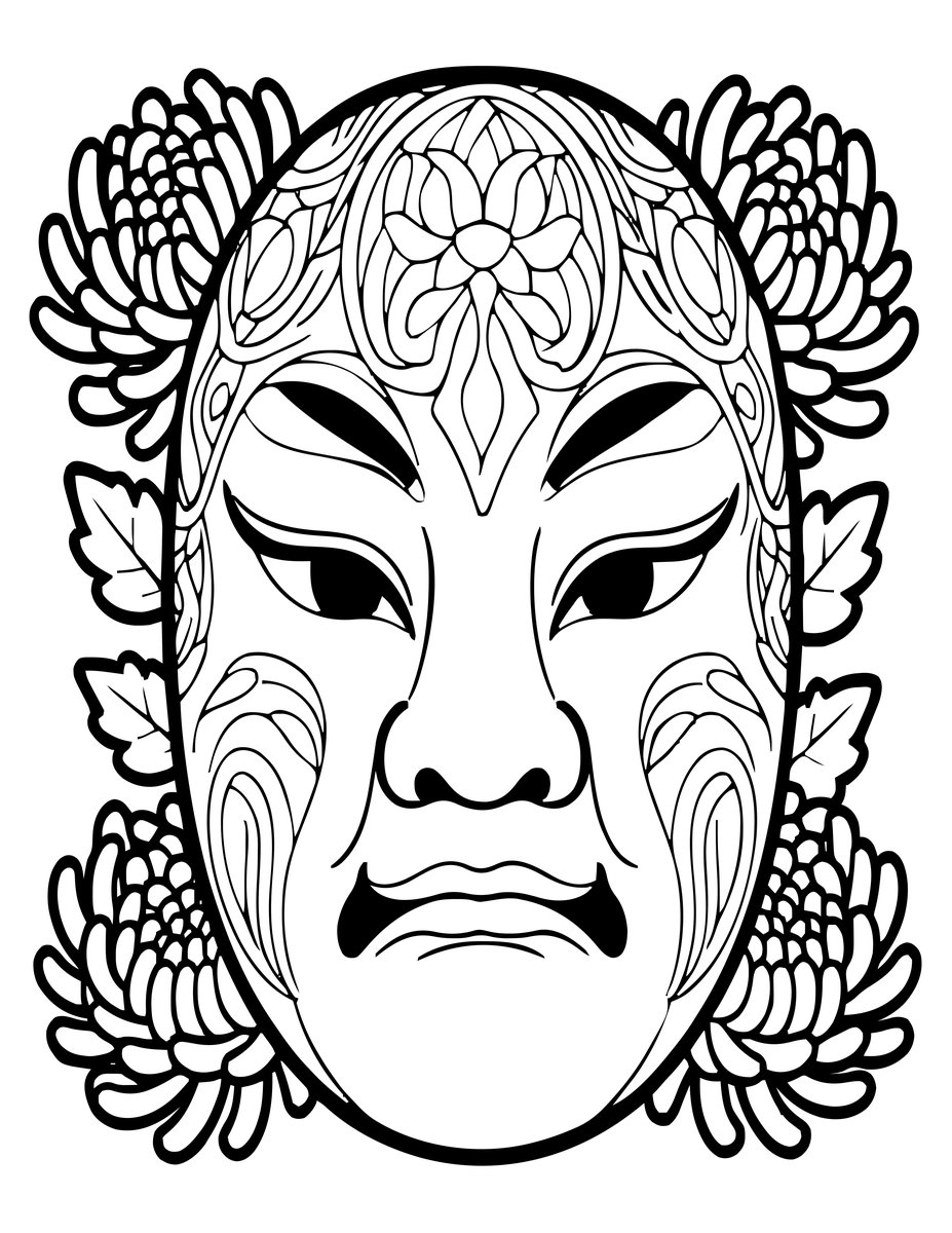 Noh Mask - free printable coloring page