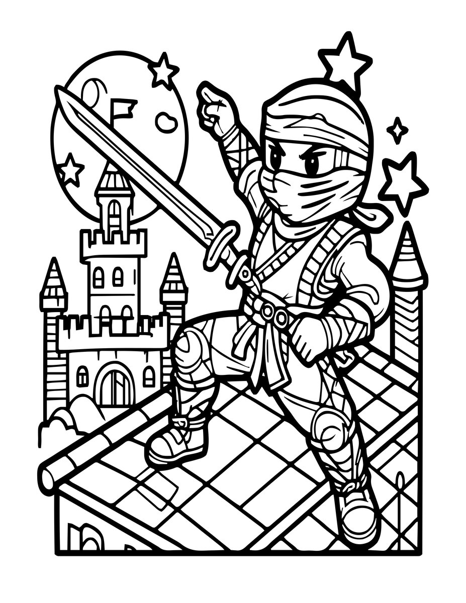 Ninja Scene - free printable coloring page