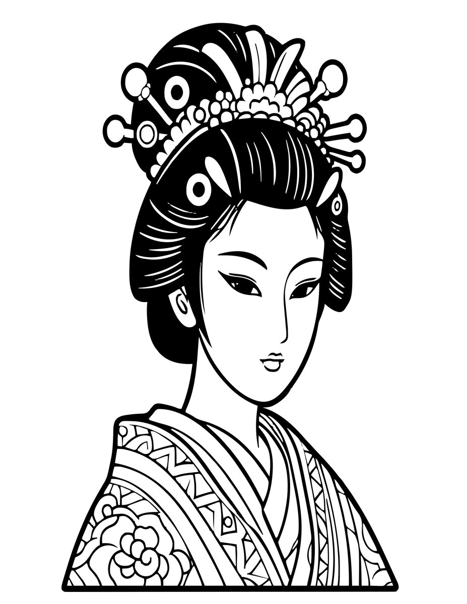 Geisha Portrait - free printable coloring page