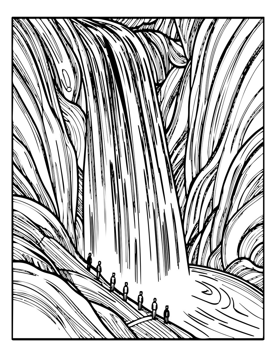 Hokusai Waterfall - free printable coloring page