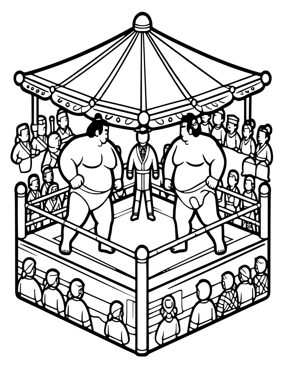 Sumo Wrestlers - free printable coloring page