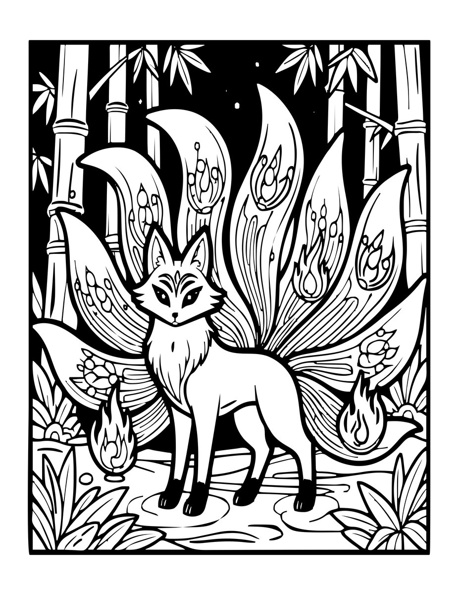 Fox Spirit (Kitsune) - free printable coloring page