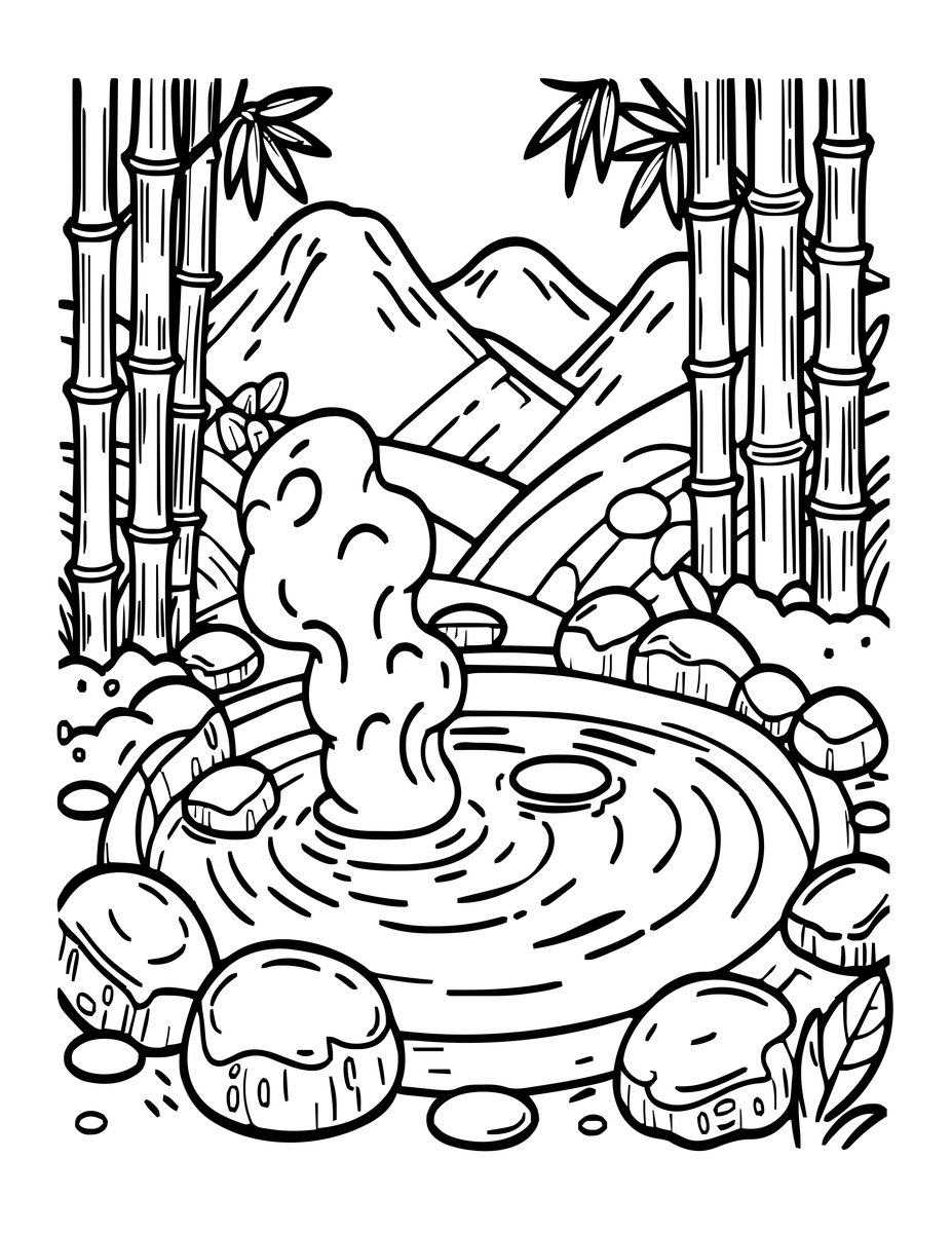Onsen Scene - free printable coloring page