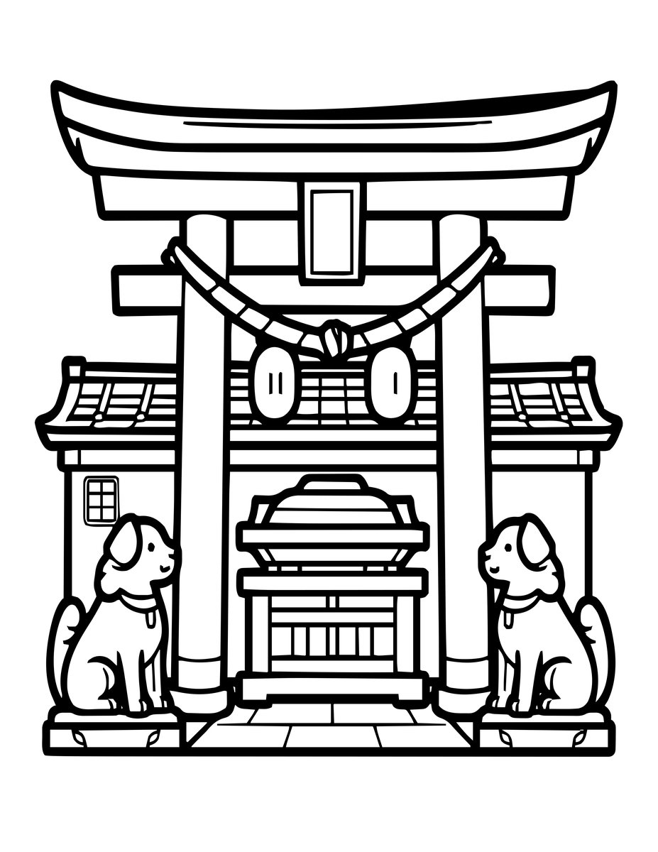 Shinto Shrine - free printable coloring page