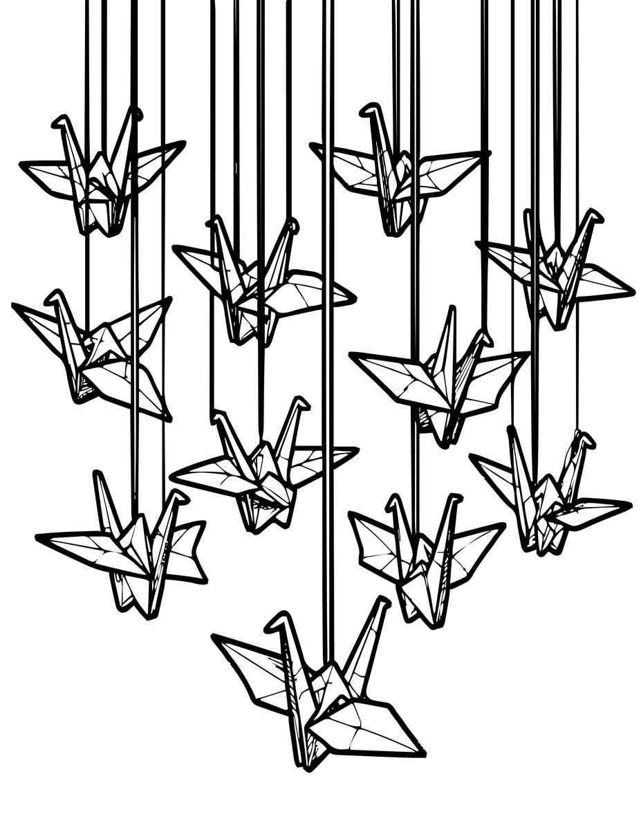 Origami Cranes - free printable coloring page