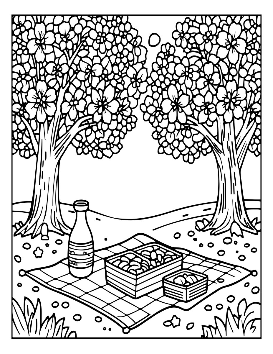 Hanami Picnic - free printable coloring page