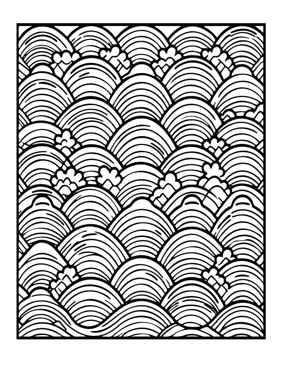 Woodblock Waves - free printable coloring page