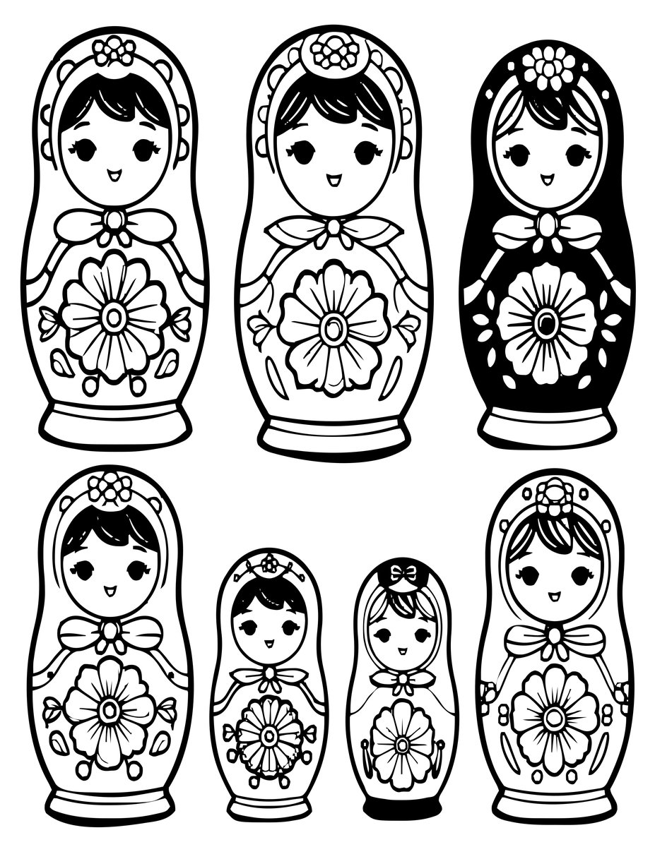 Kokeshi Dolls - free printable coloring page