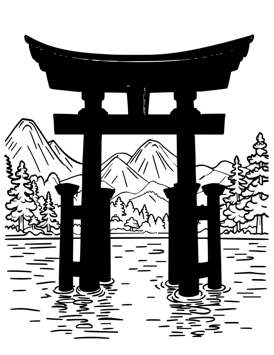 Torii Gate - free printable coloring page