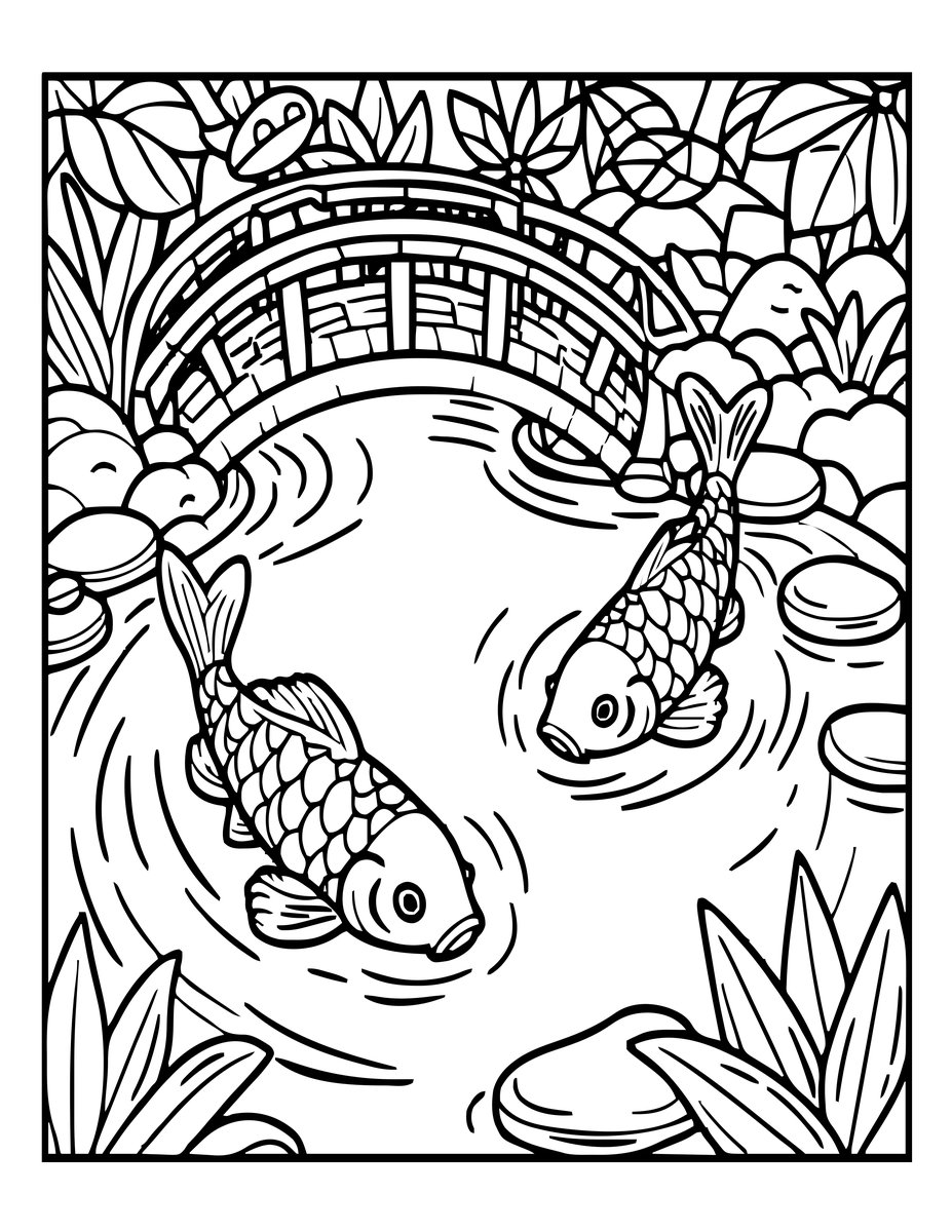 Koi Pond - free printable coloring page