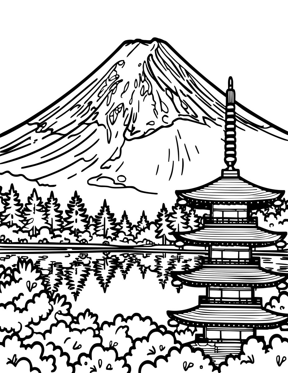 Mount Fuji - free printable coloring page