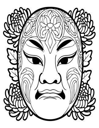 Noh Mask - Free printable coloring page