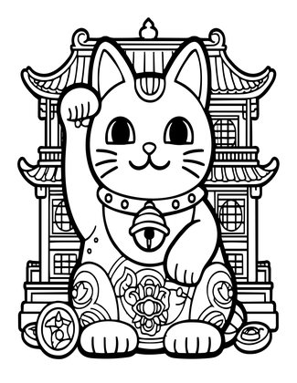 Maneki Neko - Free printable coloring page