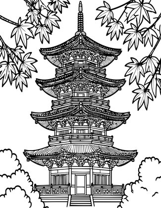 Pagoda & Maples - Free printable coloring page