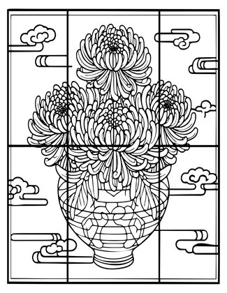 Chrysanthemum Panel - Free printable coloring page