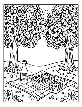 Hanami Picnic - Free printable coloring page