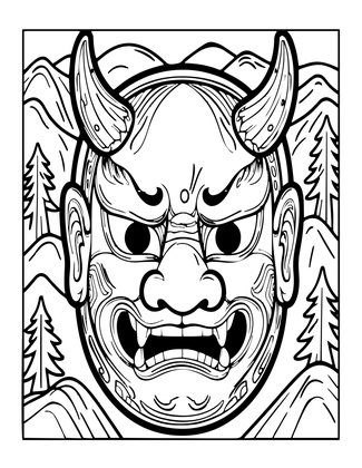 Tengu Mask - Free printable coloring page