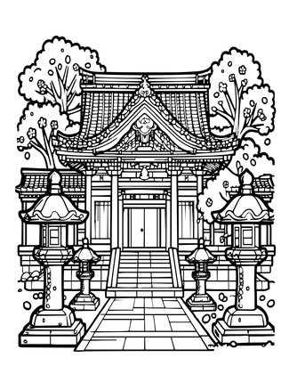 Cherry Blossom Temple - Free printable coloring page