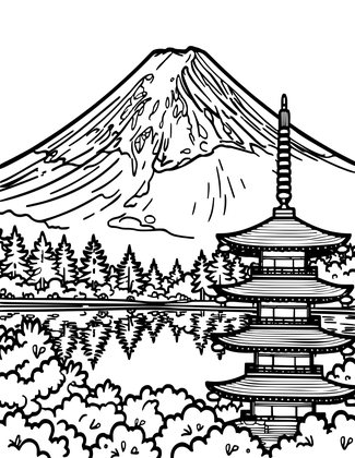 Mount Fuji - Free printable coloring page