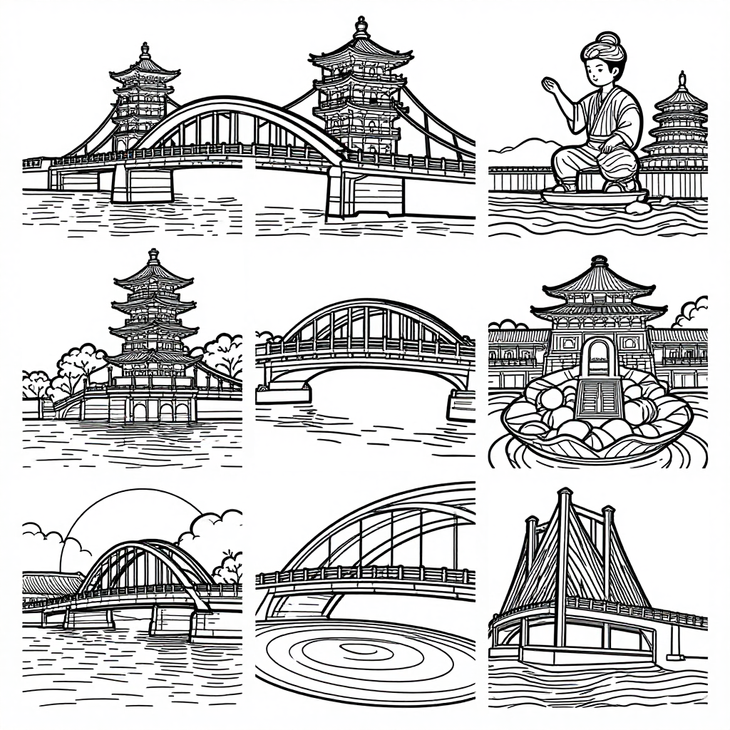 Japanese Bridges coloring pages collection - 30 free printable pages