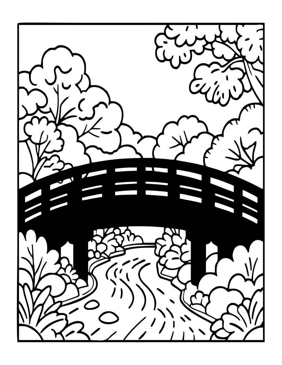 Painted Bridge - free printable coloring page