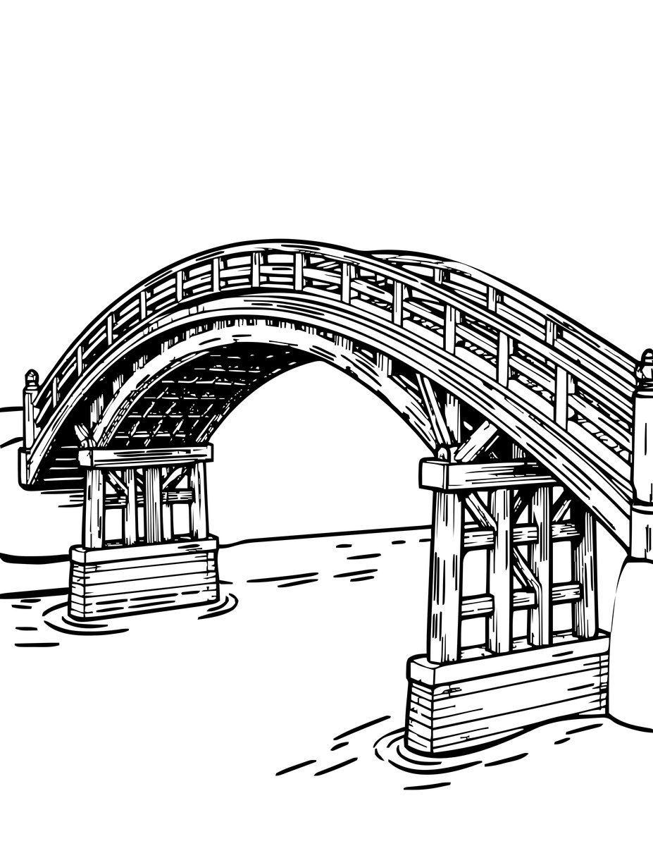 Kintaikyo Bridge - free printable coloring page
