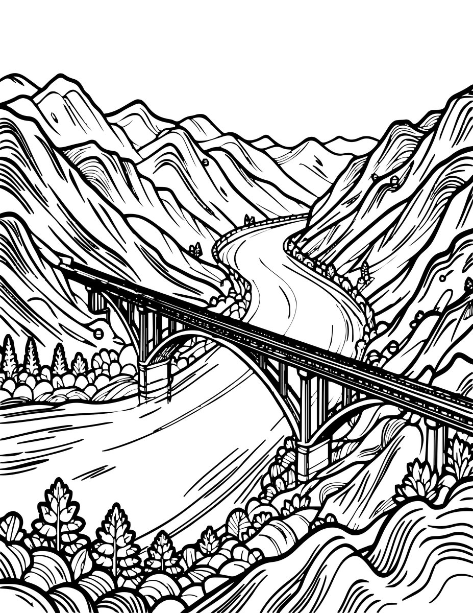 Bridge and River - free printable coloring page
