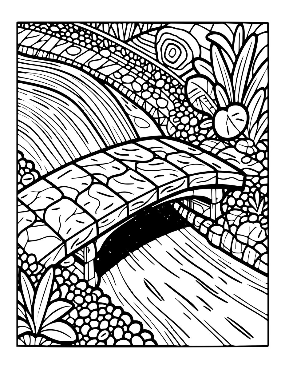 Stone Garden Bridge - free printable coloring page