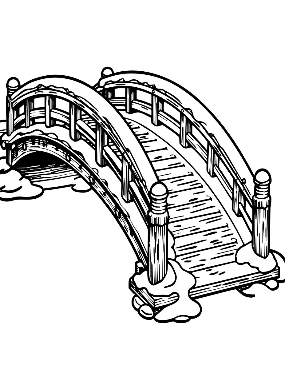 Bridge in Snow - free printable coloring page