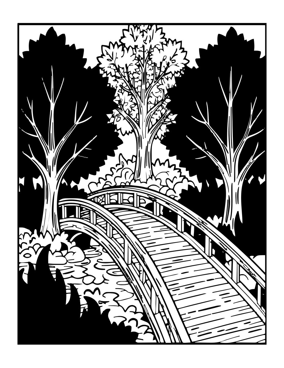Bridge and Maple - free printable coloring page