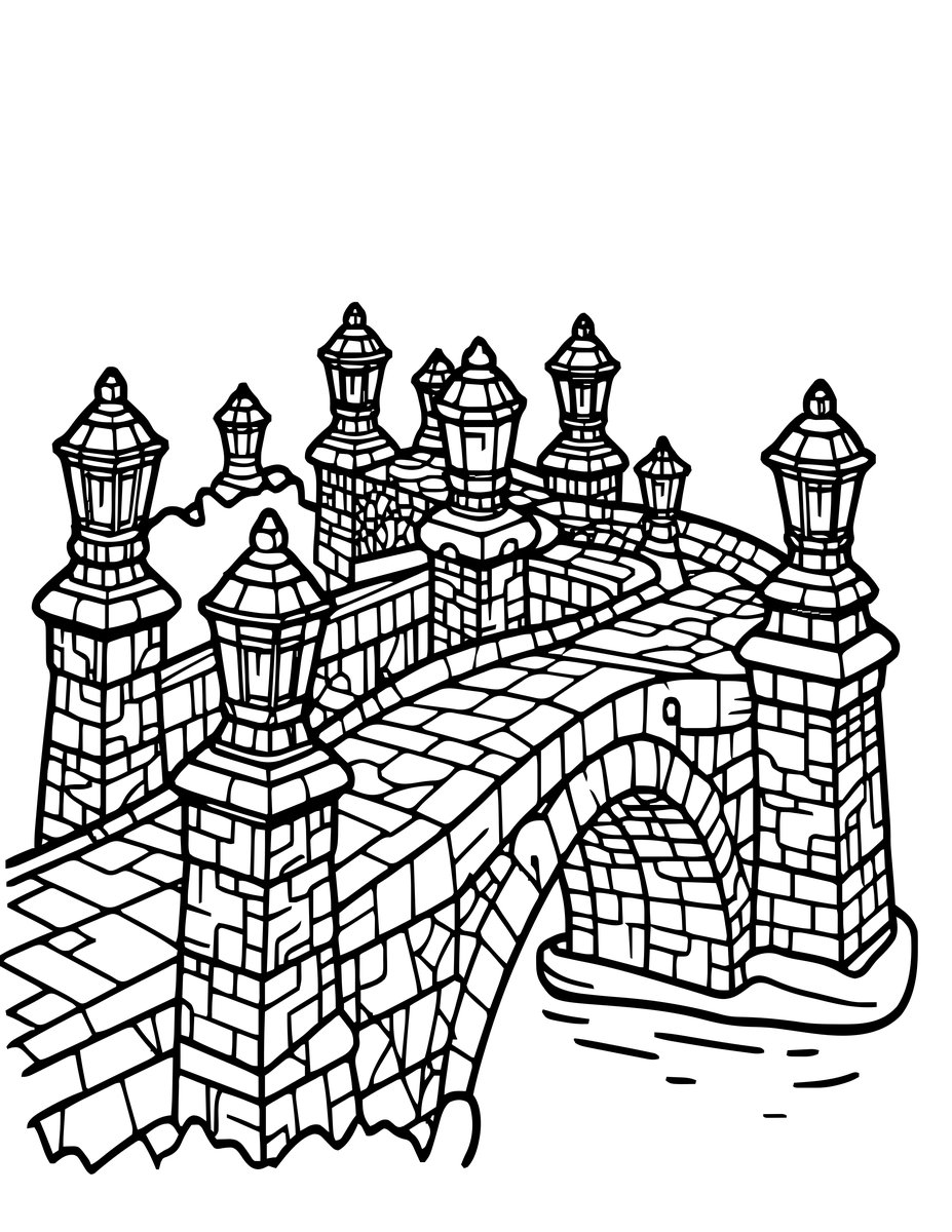 Bridge and Lanterns - free printable coloring page