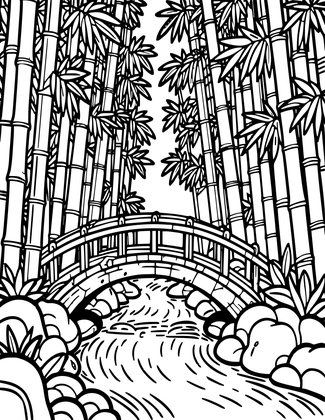 Bridge and Bamboo - Free printable coloring page