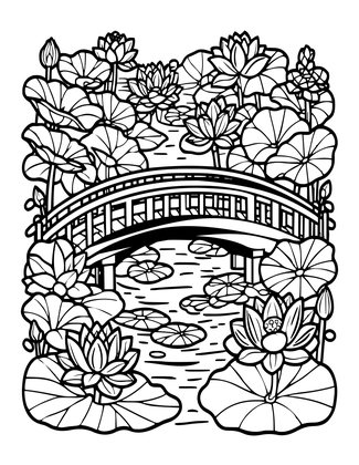 Bridge and Lotus - Free printable coloring page