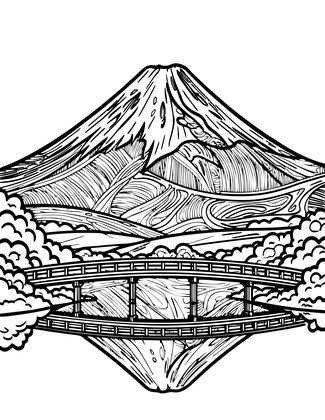 Bridge and Fuji - Free printable coloring page